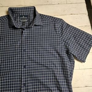 BUTTONED DOWN Men’s Tailored Stretch Shirt 16.5 42 Navy Blue Graph Check SS